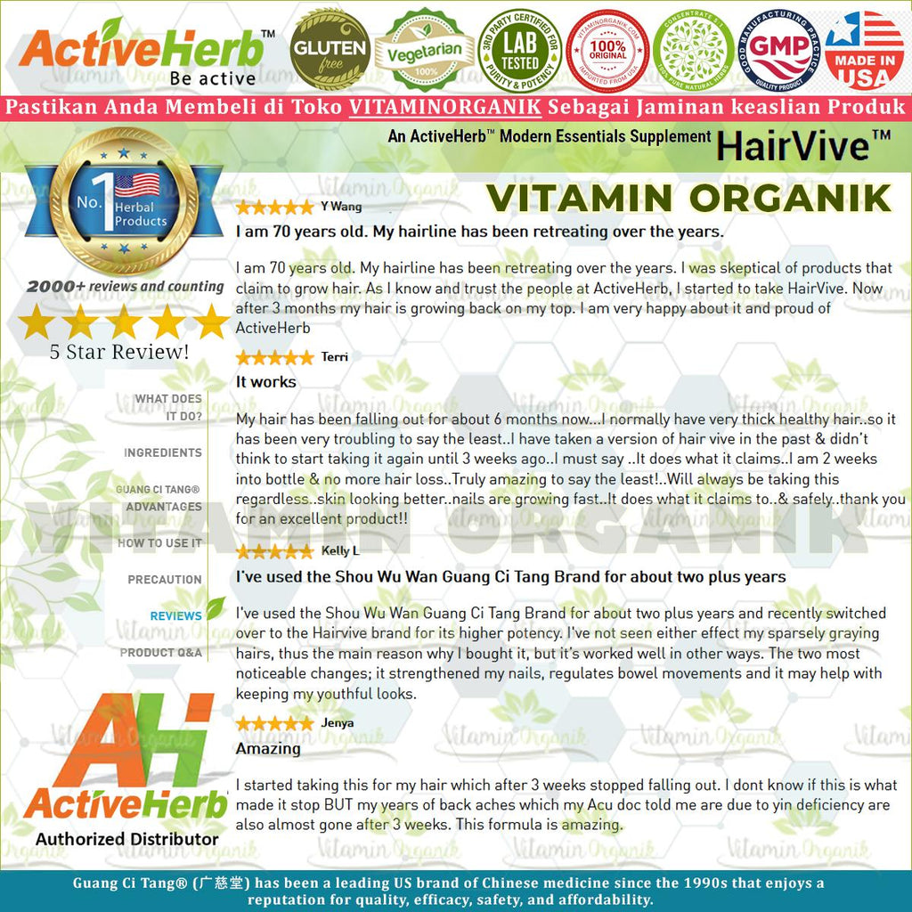 HAIRVIVE - Obat Botak / Kebotakan / Rambut Rontok / Penumbuh Rambut / Uban TCM Herbal ORIGINAL USA