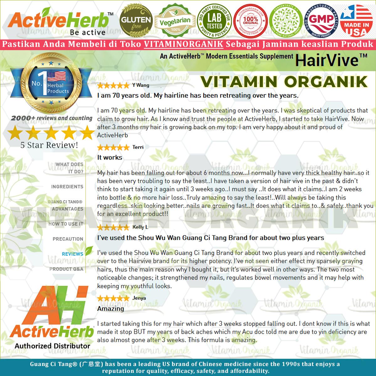 HAIRVIVE - Obat Botak / Kebotakan / Rambut Rontok / Penumbuh Rambut / Uban TCM Herbal ORIGINAL USA