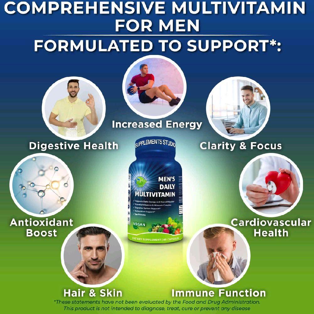 Multivitamin For Men / Multivitamin Pria Original USA Supplement Studio 60 Kapsul VEGAN + Whole Food + Mineral+ Antioksidan Fokus Energy, Vitalitas Pria
