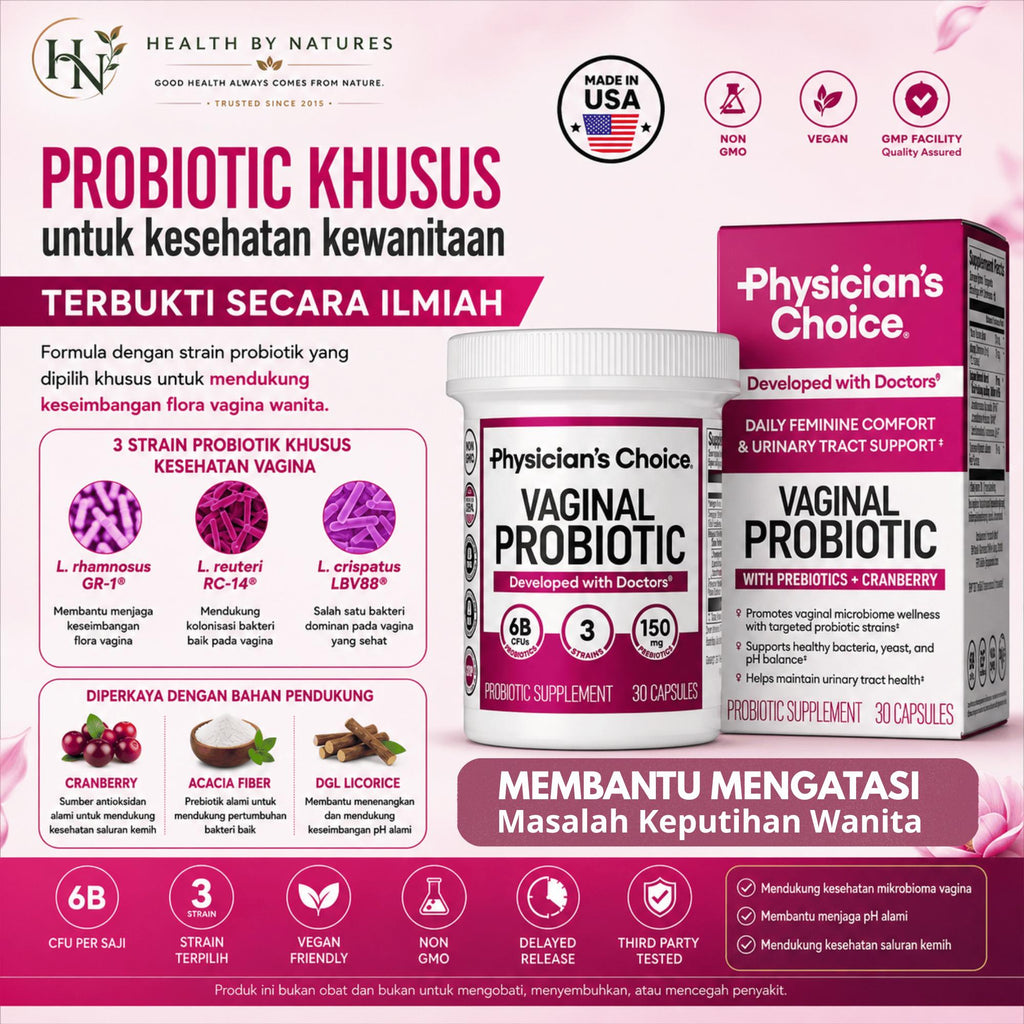 Physician's Choice Vagina Probiotic /  Probiotik Kewanitaan untuk Infeksi Keputihan Original USA + Strain GR-1 RC-14 L. crispatus + Cranberry 30 Kapsul