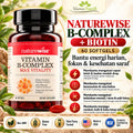 NatureWise Vitamin B Complex B1 B2 B3 B6 B12 for Women and Men + with Folic Acid + Biotin 60 Sofgels Original USA