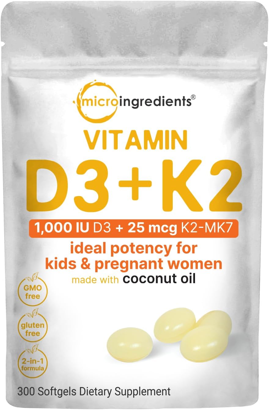 D3K2 1000IU + VIRGIN COCONUT OIL - Vitamin D3 1000 IU + K2 25 mcg Micro Ingredients  300 Softgels 100% ORIGINAL USA Box SEGEL