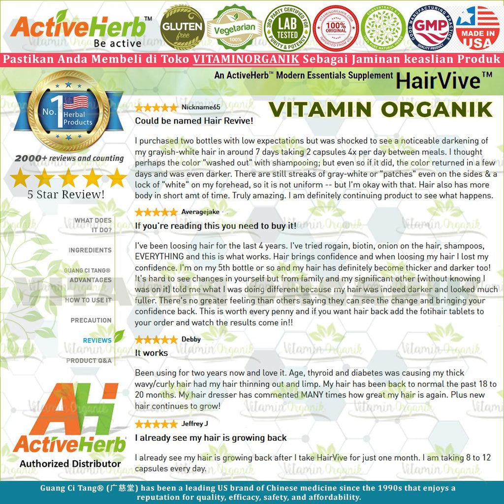 HAIRVIVE - Obat Botak / Kebotakan / Rambut Rontok / Penumbuh Rambut / Uban TCM Herbal ORIGINAL USA