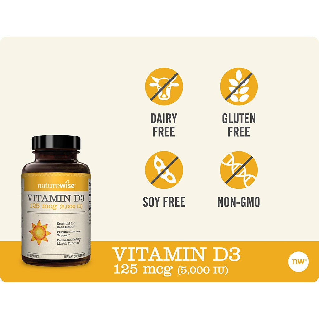 NatureWise Vitamin D3 5,000 IU 360 Softgel - Penambah Imun / Daya Tahan Tubuh USA
