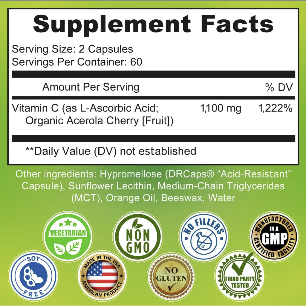 LIPOSOMAL Vitamin C LIQUID 1100 mg + ORGANIC Acerola Cherries 120 Kapsul Original Supplemenst Studio USA