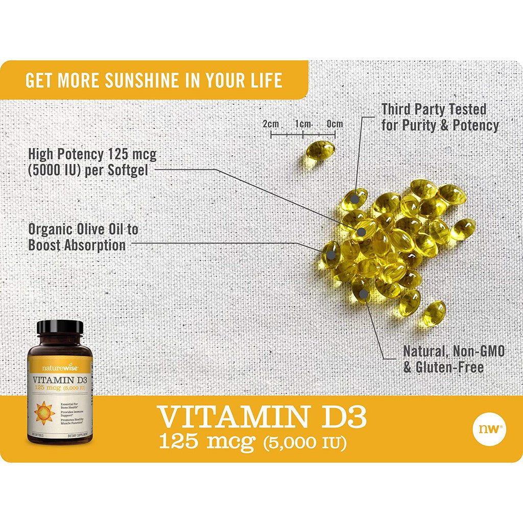 NatureWise Vitamin D3 5,000 IU 360 Softgel - Penambah Imun / Daya Tahan Tubuh USA