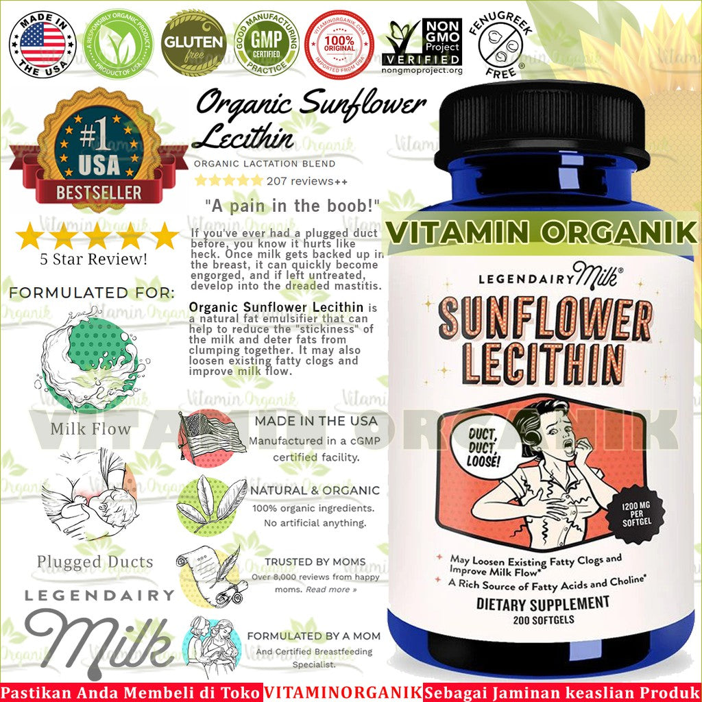 Legendairy Milk Sunflower Lecithin Organik 50 / 200 Kapsul 1200mg original USA