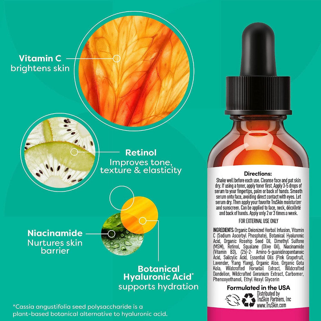 TruSkin SUPER SERUM Vitamin C + Hyaluronic & Salicylic Acid + Niacinamide + Retinol + Anti Aging & Kerutan Wajah Original USA