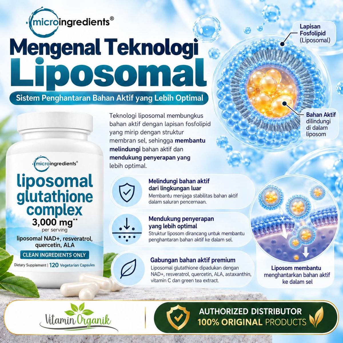 Liposomal Reduced Glutathione Complex 3,000mg - 8‑in‑1 Advanced Glutathione Supplement with NAD, Resveratrol, Quercetin, Alpha Lipoic Acid & Vitamin C - 120 Vegetarian Kapsul ORIGINAL USA