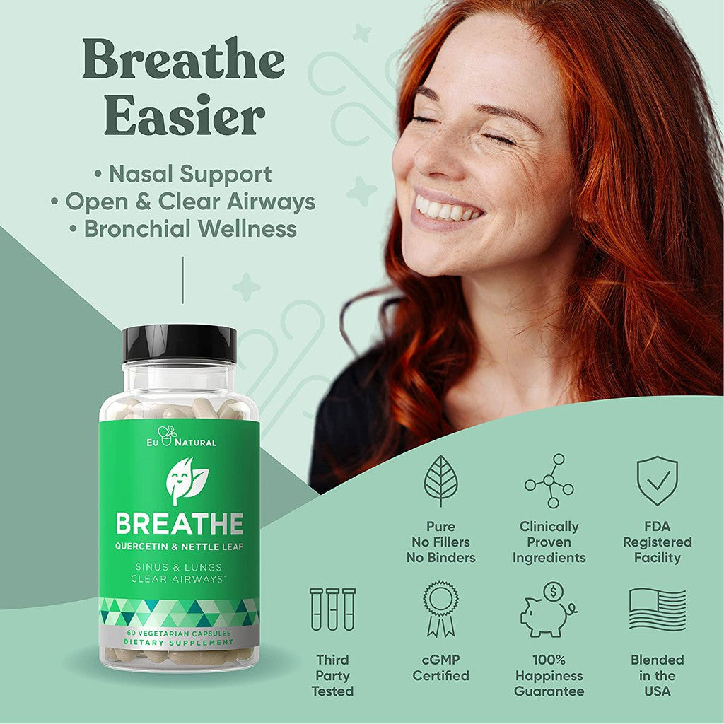 Eunatural / Eu Natural BREATHE - ANTI ISPA - QUERCETIN + BROMEALIN + VITAMIN D - Obat Sinus / Sinusitis & Rhinitis / Alergi / Asma / Asthma ORI USA