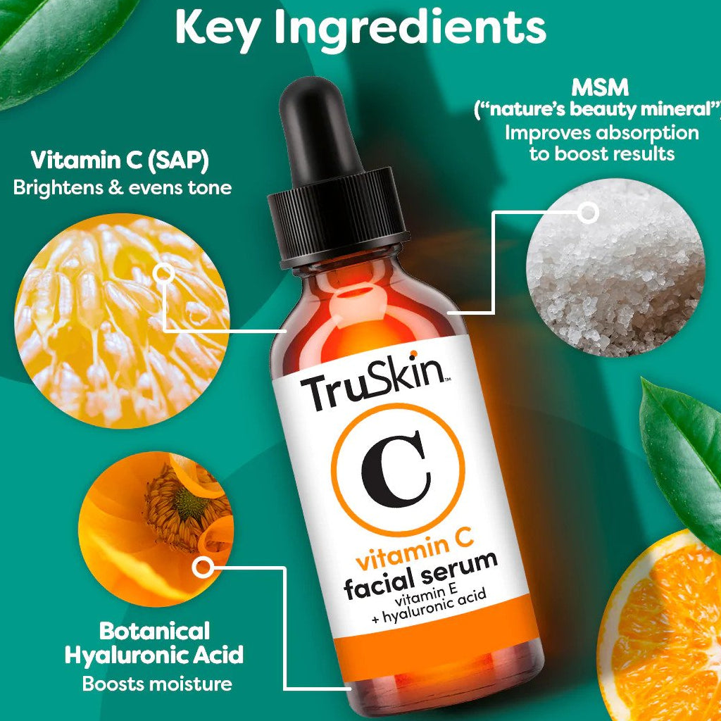 TruSkin Vitamin C Serum + Hyaluronic Acid + Vitamin E Pemutih & Anti Kerutan Wajah / Dark Spots ORIGINAL USA
