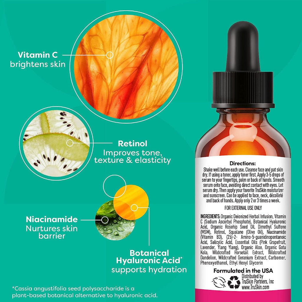 TruSkin SUPER SERUM Vitamin C + Hyaluronic & Salicylic Acid + Niacinamide + Retinol + Anti Aging & Kerutan Wajah Original USA