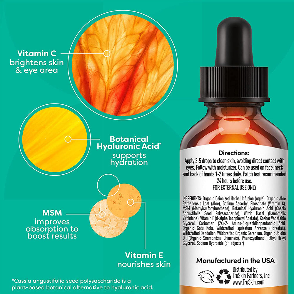 TruSkin Vitamin C Serum + Hyaluronic Acid + Vitamin E Pemutih & Anti Kerutan Wajah / Dark Spots ORIGINAL USA