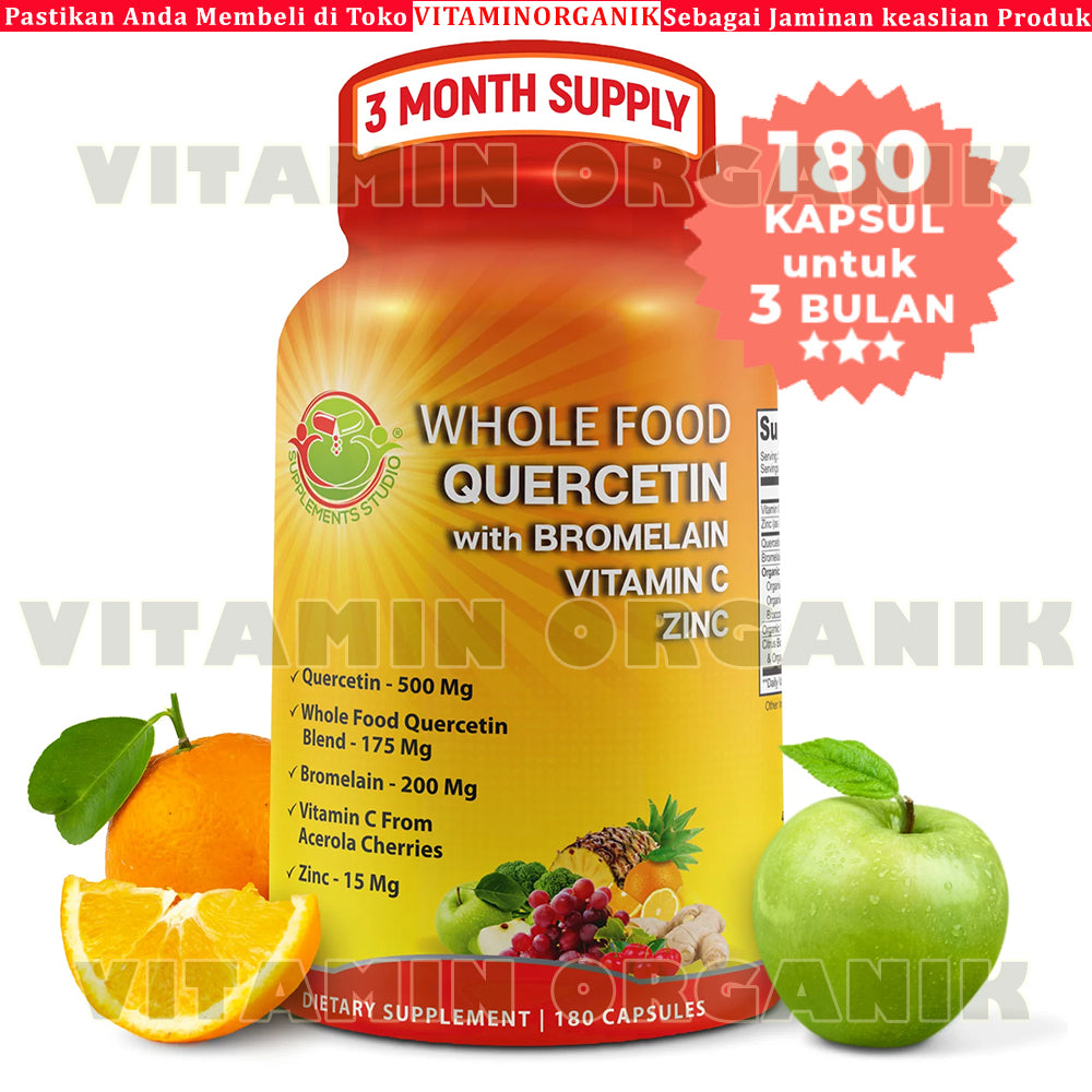 Quercetin & Bromelain + ZINC + VITAMIN C + Whole Foods ORGANIC 180 Capsules Supplements Studio USA