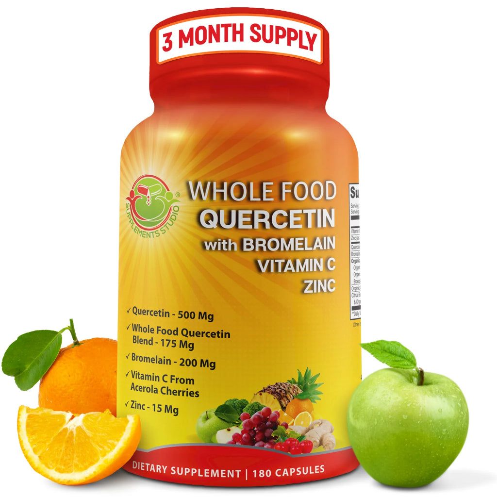 Quercetin & Bromelain + ZINC + VITAMIN C + Whole Foods ORGANIC 180 Capsules Supplements Studio USA