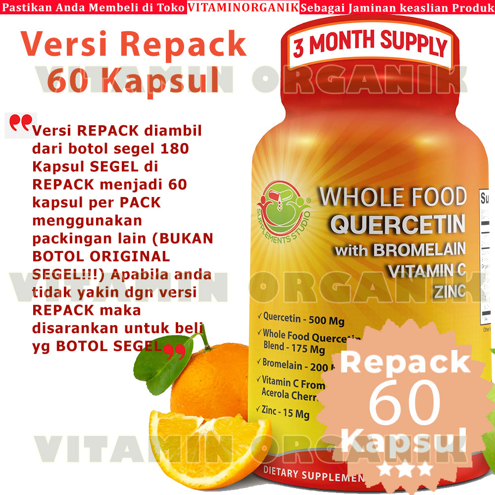 Quercetin & Bromelain + ZINC + VITAMIN C + Whole Foods ORGANIC 180 Capsules Supplements Studio USA