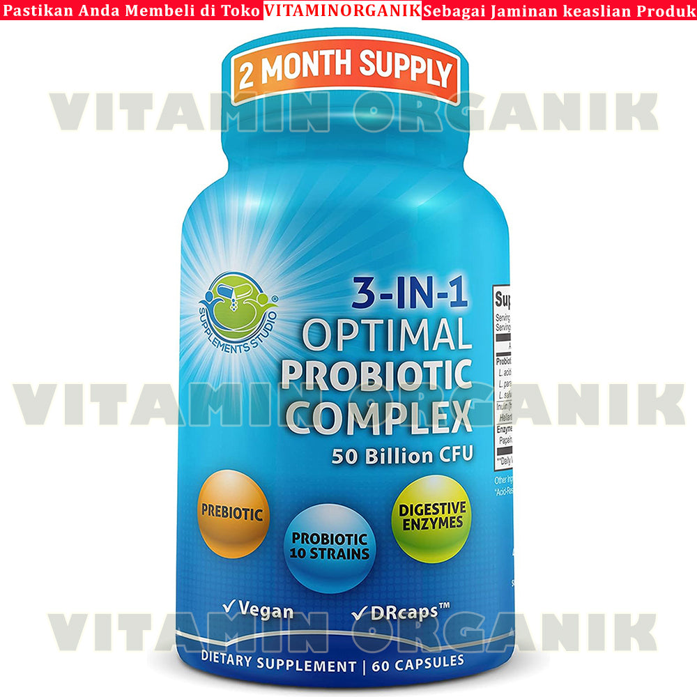 Probiotic /  Probiotik Optimal 10 strain 50 billion + Prebiotic + Enzim Supplement Studio ORI USA