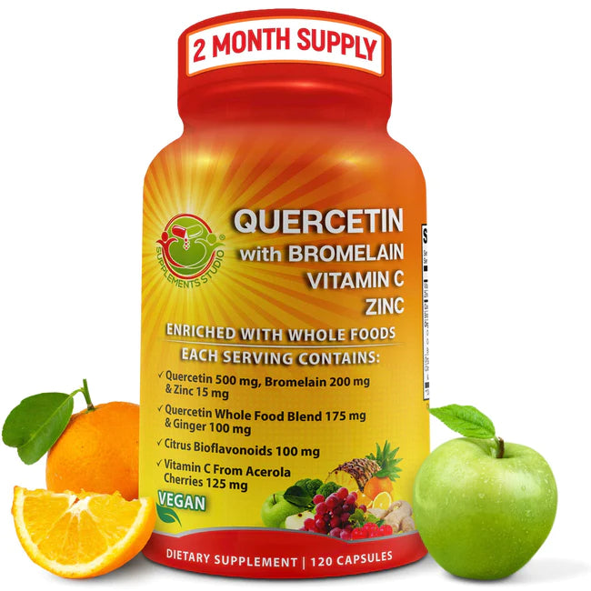 Quercetin & Bromelain + ZINC + VITAMIN C + Whole Foods ORGANIC 180 Capsules Supplements Studio USA