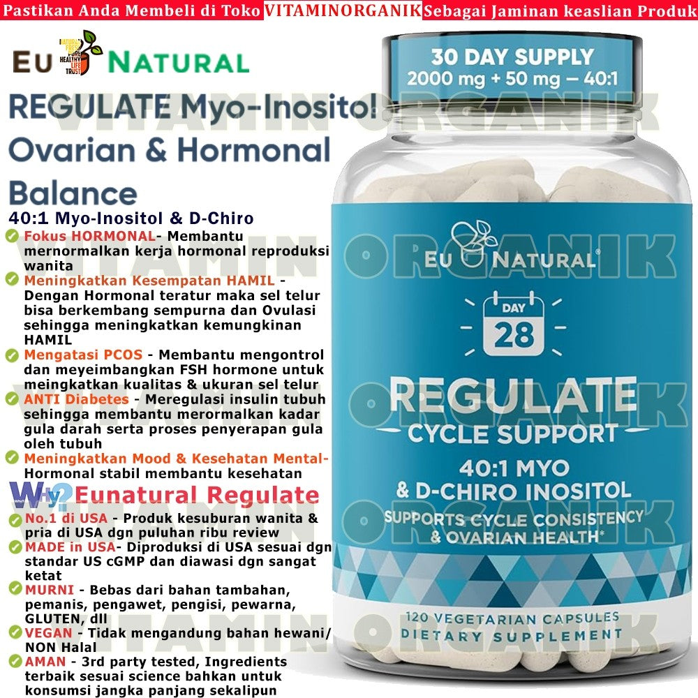 Eu Natural / Eunatural REGULATE - Myo-Inositol & D-Chiro 40:1 120  Kapsul - Obat PCOS & Penyubur Kandungan Wanita Original USA