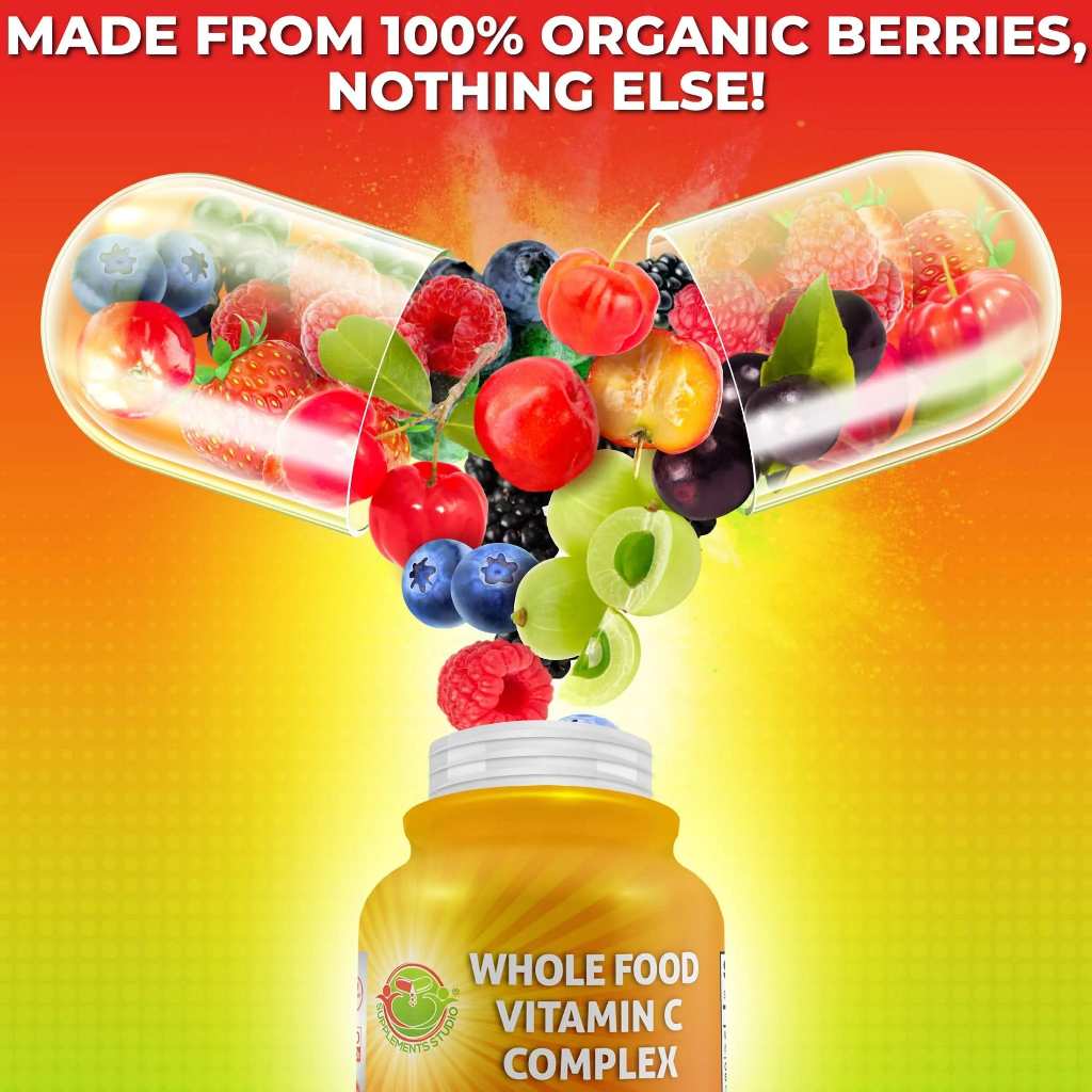 Vitamin C Complex + 1450 mg Pure Berries Organic Whole Food  - 120 Kapsul Original Suplement Studio USA