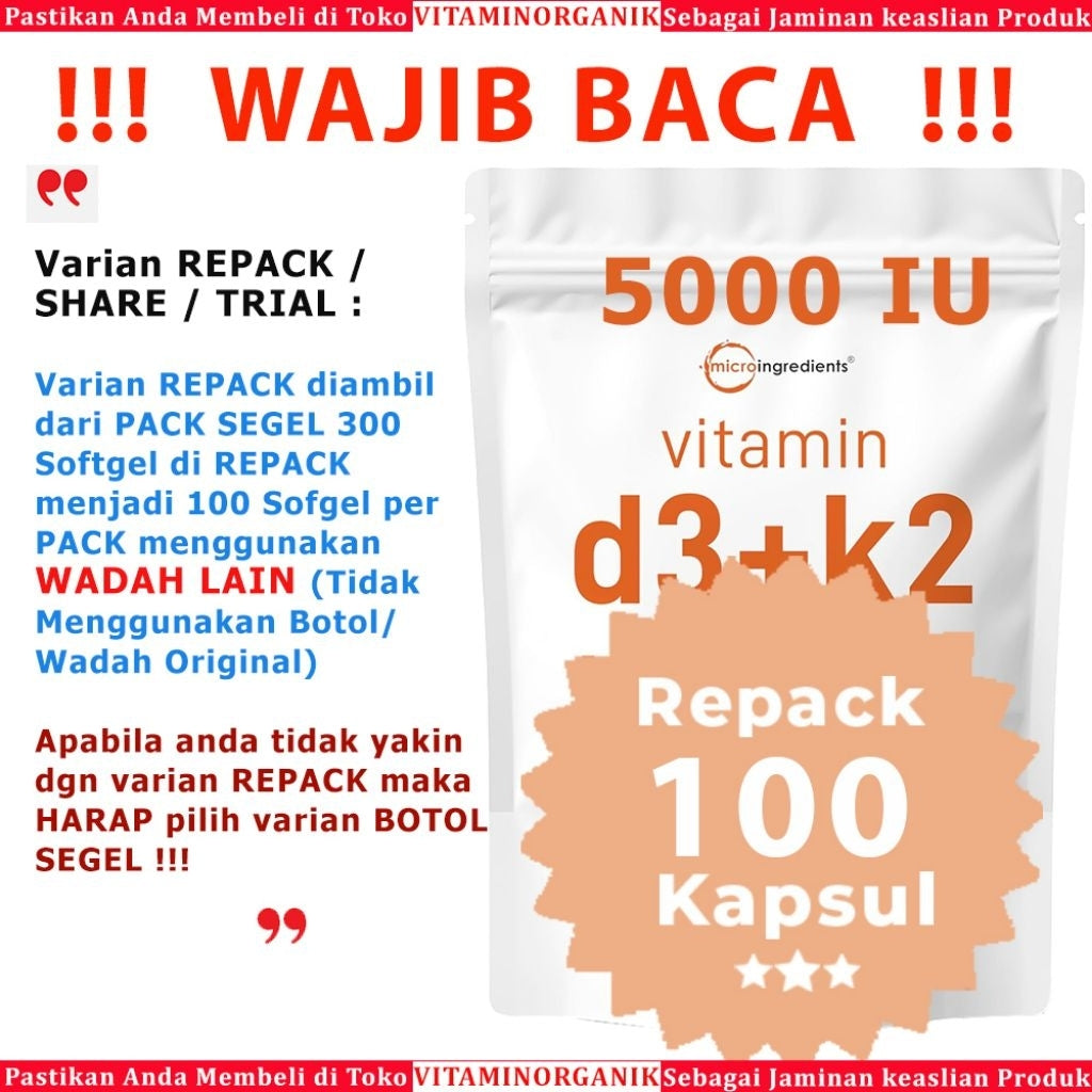 D3K2 5000IU Vitamin D3 5000 IU + K2 100 mcg Micro Ingredients 300 Softgels 100% ORIGINAL USA Box SEGEL