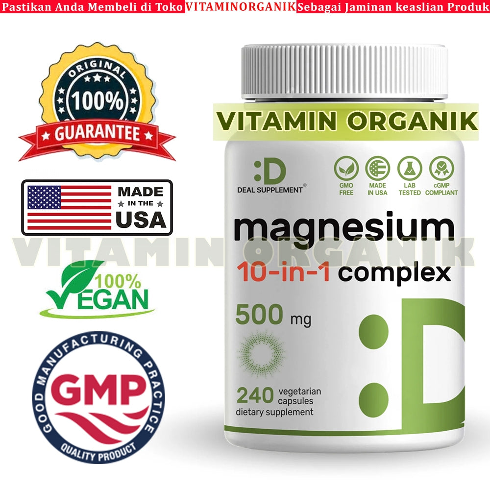 Magnesium Complex 10 in 1 Supplement 500mg, 240 Veggie Capsules Original USA