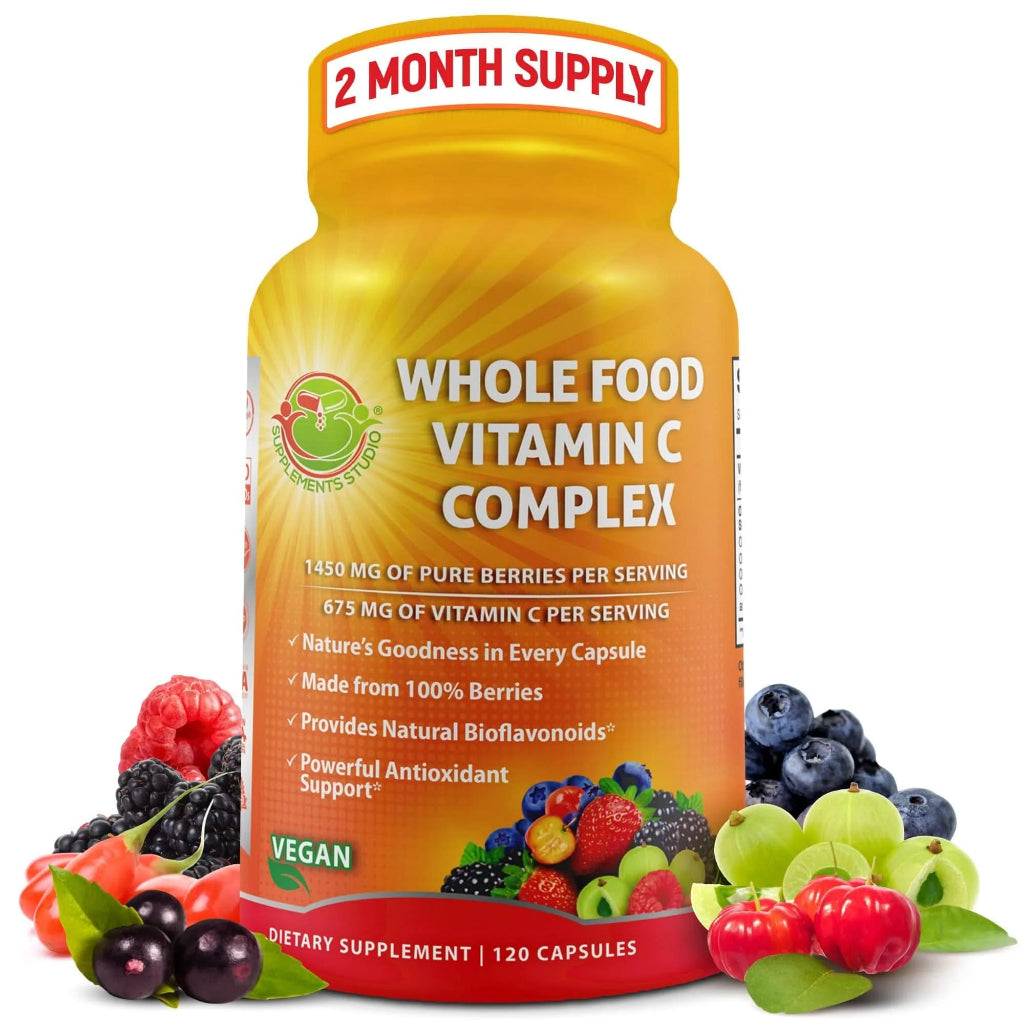 Vitamin C Complex + 1450 mg Pure Berries Organic Whole Food  - 120 Kapsul Original Suplement Studio USA