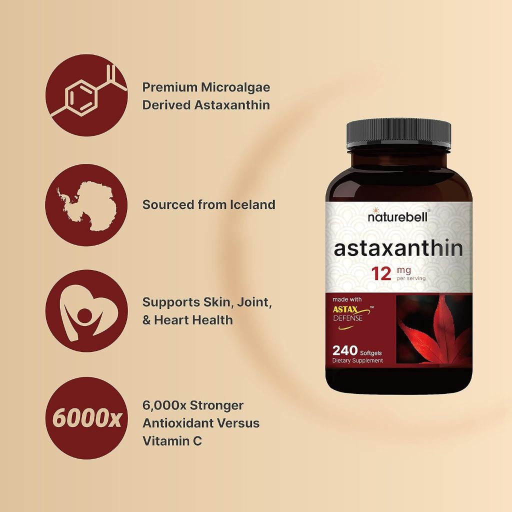 NatureBell Astaxanthin 12mg 240 Softgels Original USA + Astax (Max Strength from MicroAlgae)