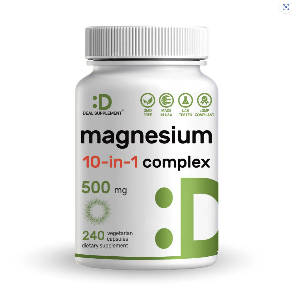 Magnesium Complex 10 in 1 Supplement 500mg, 240 Veggie Capsules Original USA