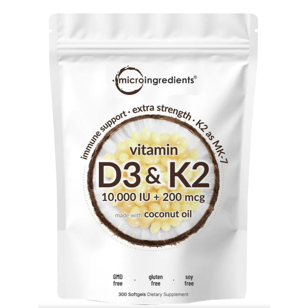 D3K2 Vitamin D3 10000 IU + K2 200 mcg + Coconut Oil Micro Ingredients 300 Softgels 1000% ORIGINAL USA Box SEGEL