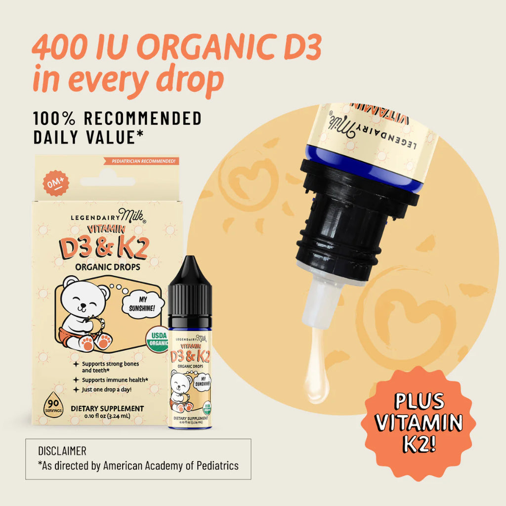 Legendairy MILK D3K2 Baby / Bayi / Anak HALAL Vitamin D3 400IU + K2 5 mcg 3.24 ml / 0.10 fl oz ORIGINAL USA
