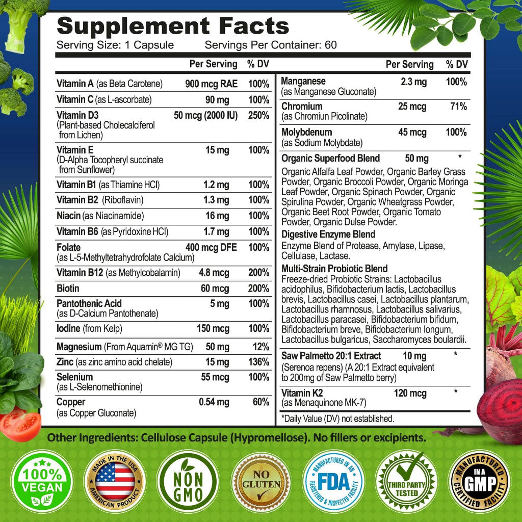 Multivitamin For Men VEGAN Supplement Studio 60 Kapsul Original USA