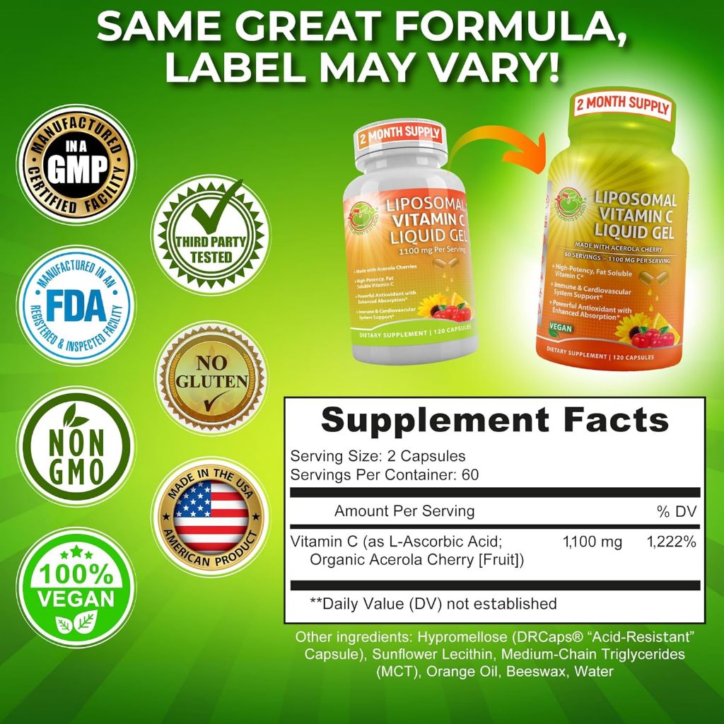 LIPOSOMAL Vitamin C 1100 mg + ORGANIC Acerola Cherries Liquid Capsules