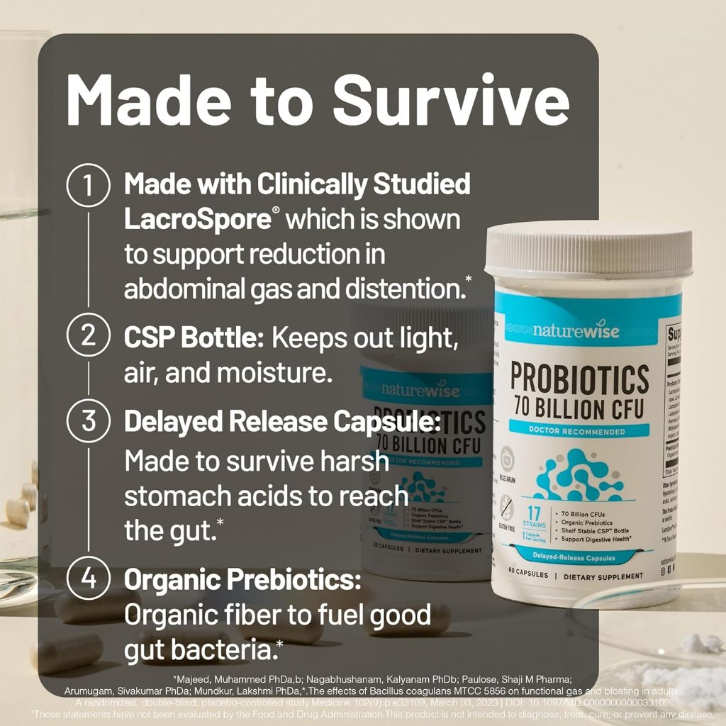 NATUREWISE Probiotics ORGANIC 17 Strains with 70 Billion CFU 30 Capsules + Prebiotics VEGAN Original USA