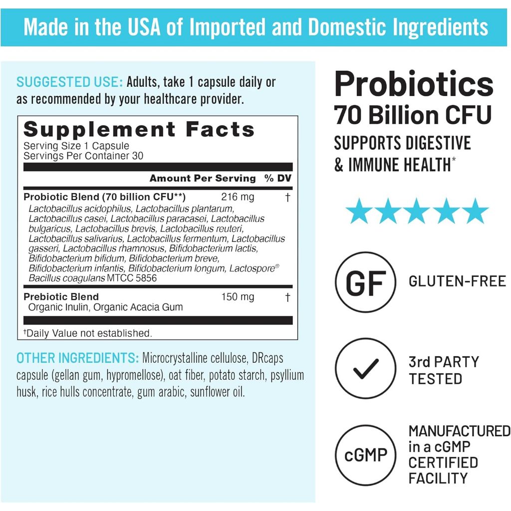 NATUREWISE Probiotics ORGANIC 17 Strains with 70 Billion CFU 30 Capsules + Prebiotics VEGAN Original USA