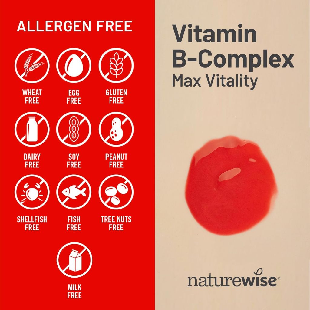 NatureWise Vitamin B Complex B1 B2 B3 B6 B12 for Women and Men + with Folic Acid + Biotin 60 Sofgels Original USA