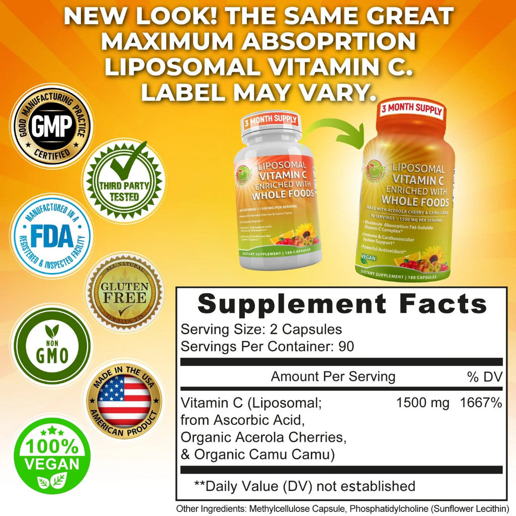 Liposomal Vitamin C 1500mg High Potency + ORGANIC Acerola Cherries & Camu Camu WholeFoods Supplements Studio USA