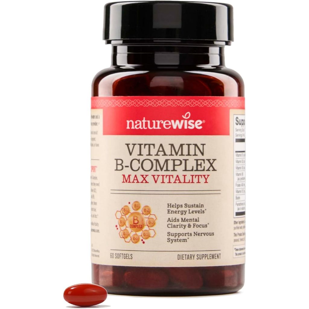 NatureWise Vitamin B Complex B1 B2 B3 B6 B12 for Women and Men + with Folic Acid + Biotin 60 Sofgels Original USA