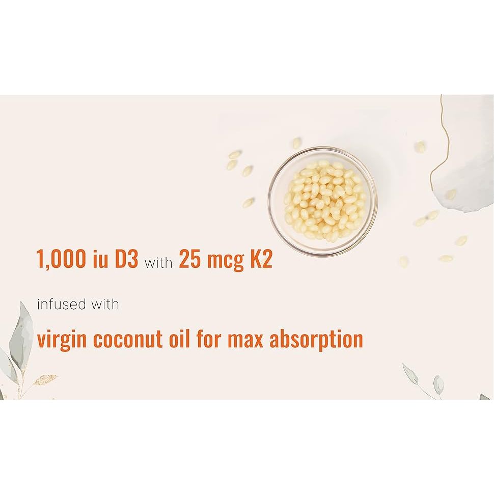 D3K2 1000IU + VIRGIN COCONUT OIL - Vitamin D3 1000 IU + K2 25 mcg Micro Ingredients  300 Softgels 100% ORIGINAL USA Box SEGEL