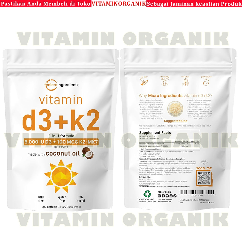D3K2 5000IU Vitamin D3 5000 IU + K2 100 mcg Micro Ingredients 300 Softgels 100% ORIGINAL USA Box SEGEL