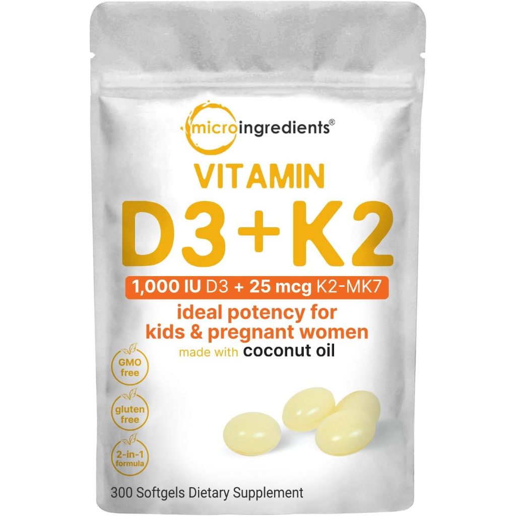 D3K2 1000IU + VIRGIN COCONUT OIL - Vitamin D3 1000 IU + K2 25 mcg Micro Ingredients  300 Softgels 100% ORIGINAL USA Box SEGEL