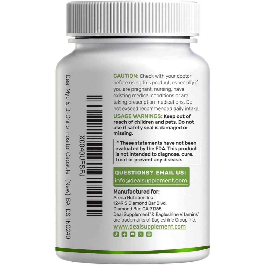 Myo-Inositol & D-Chiro Inositol DEAL Supplement for Women 240 Capsules + Folate + Vitamin D3 & Vitex ORIGINAL USA