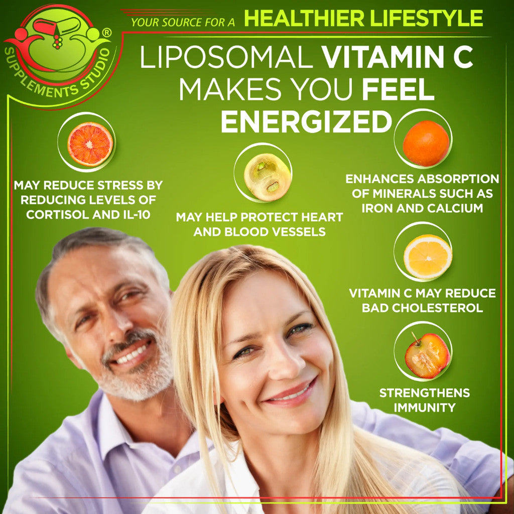 Liposomal Vitamin C 1500mg High Potency + ORGANIC Acerola Cherries & Camu Camu WholeFoods Supplements Studio USA