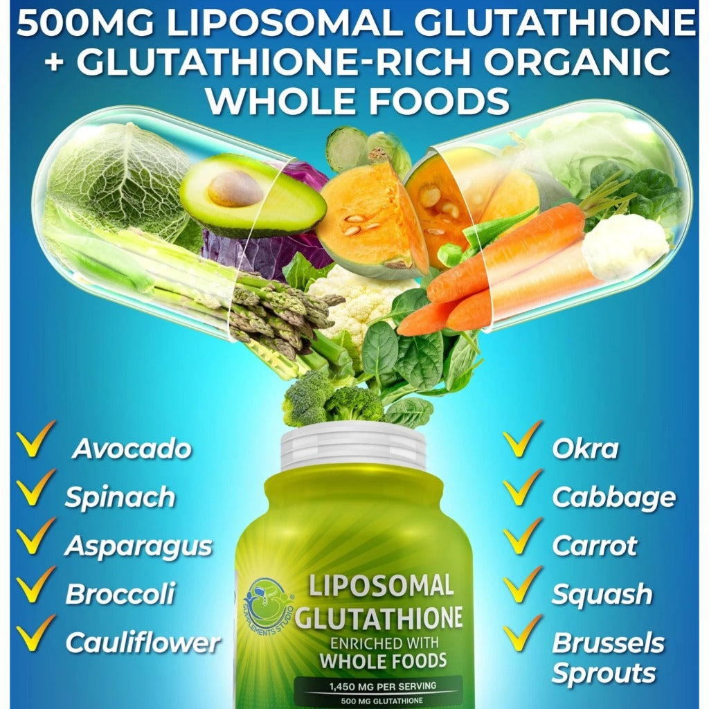 Liposomal GLUTATHIONE (L- Glutathione / REDUCED) 500Mg + WholeFoods 120 Cap Supplement Studio Original USA
