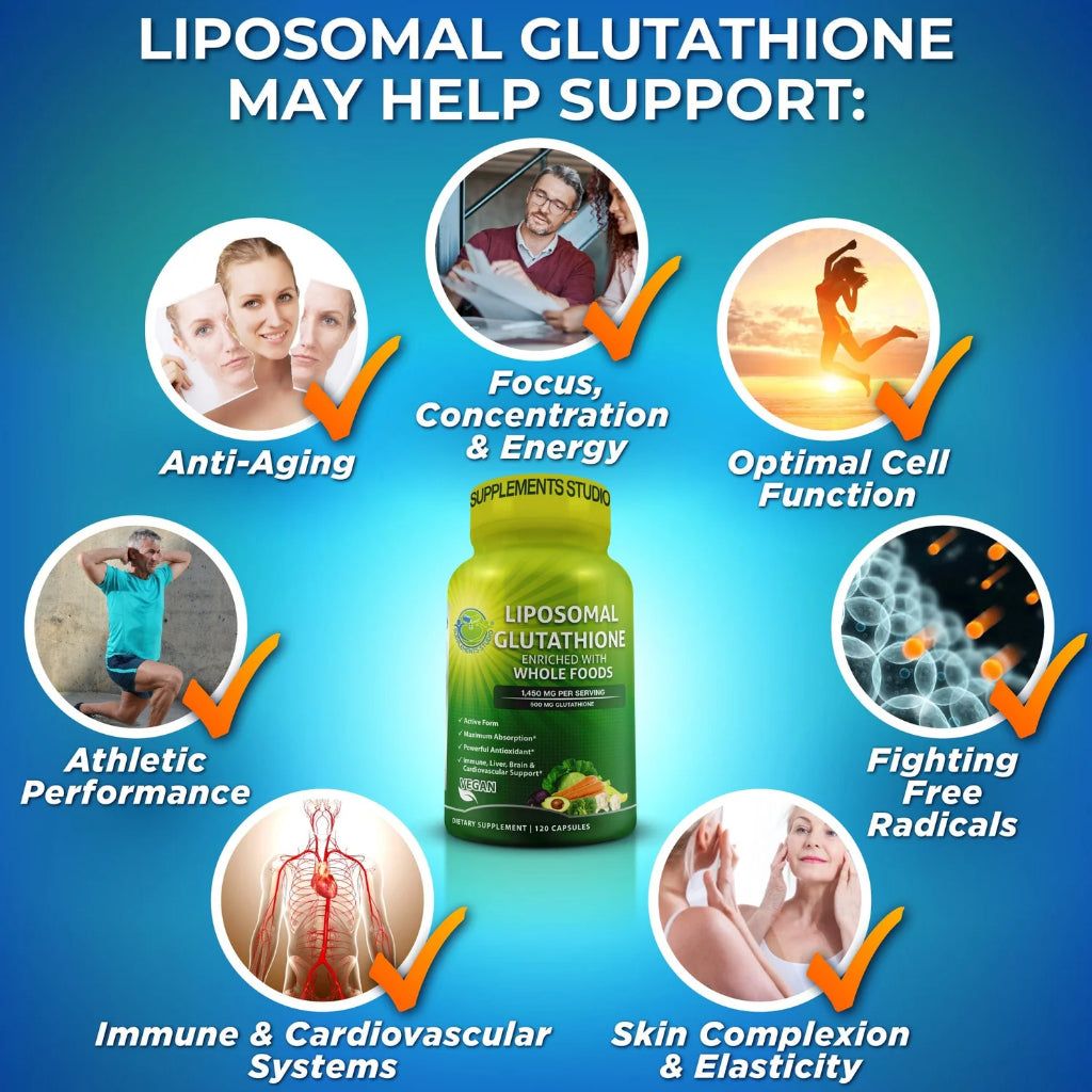 Liposomal GLUTATHIONE (L- Glutathione / REDUCED) 500Mg + WholeFoods 120 Cap Supplement Studio Original USA