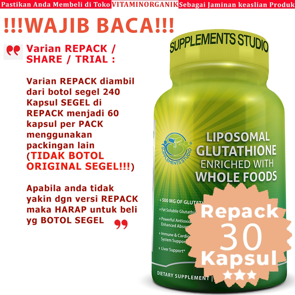 Liposomal GLUTATHIONE (L- Glutathione / REDUCED) 500Mg + WholeFoods 120 Cap Supplement Studio Original USA