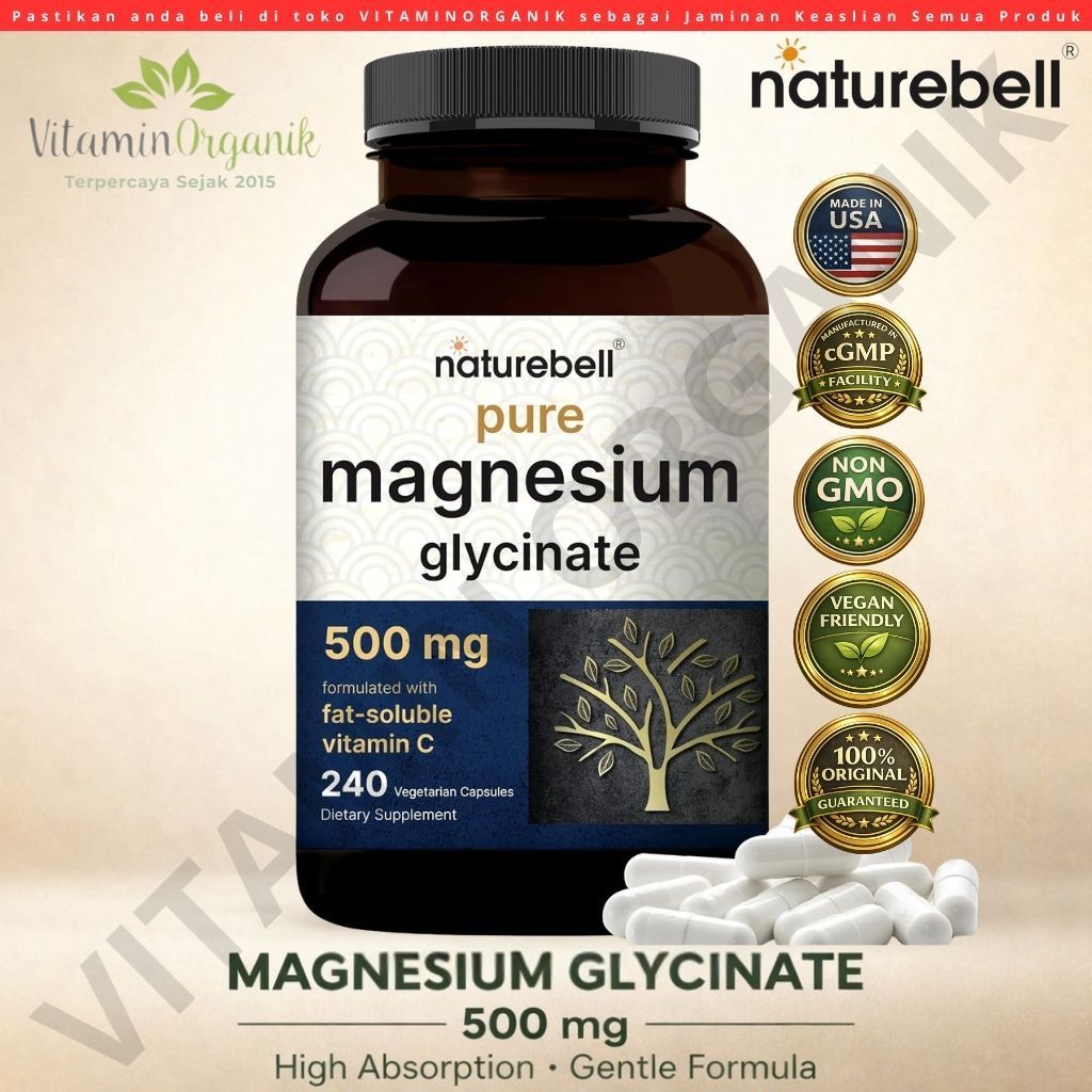 Magnesium Glycinate 500 Mg VEGAN Naturebell USA Original