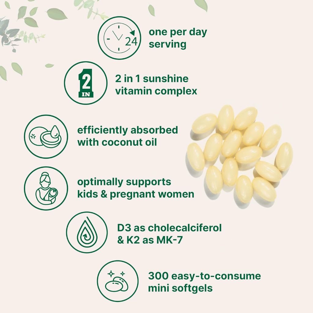 D3K2 1000IU + VIRGIN COCONUT OIL - Vitamin D3 1000 IU + K2 25 mcg Micro Ingredients  300 Softgels 100% ORIGINAL USA Box SEGEL