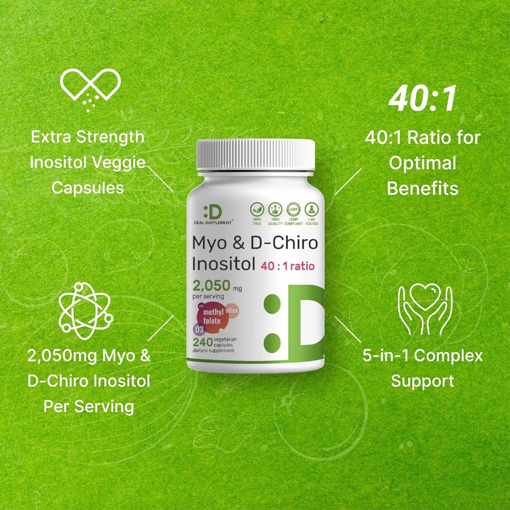 Myo-Inositol & D-Chiro Inositol DEAL Supplement for Women 240 Capsules + Folate + Vitamin D3 & Vitex ORIGINAL USA