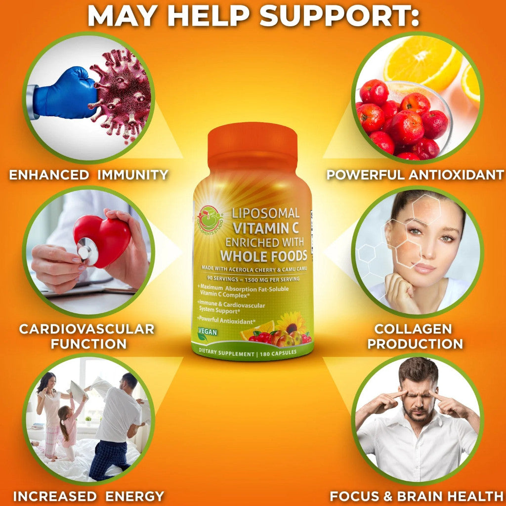 Liposomal Vitamin C 1500mg High Potency + ORGANIC Acerola Cherries & Camu Camu WholeFoods Supplements Studio USA